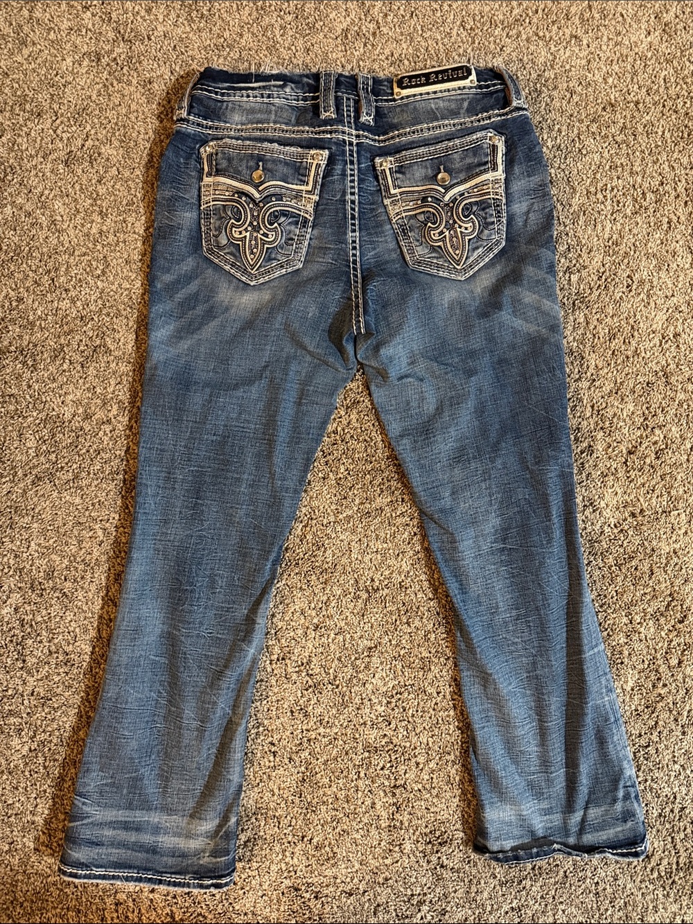Rock Revival Blue Boot Cut Jeans with Embroidered Back Pockets